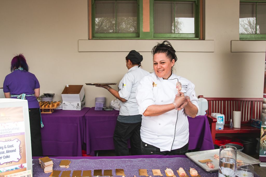 Gina Skelton (Executive Pastry Chef, Casino Del Sol) Salted Honey and Goat Cheese Mousse with almond lavender cake